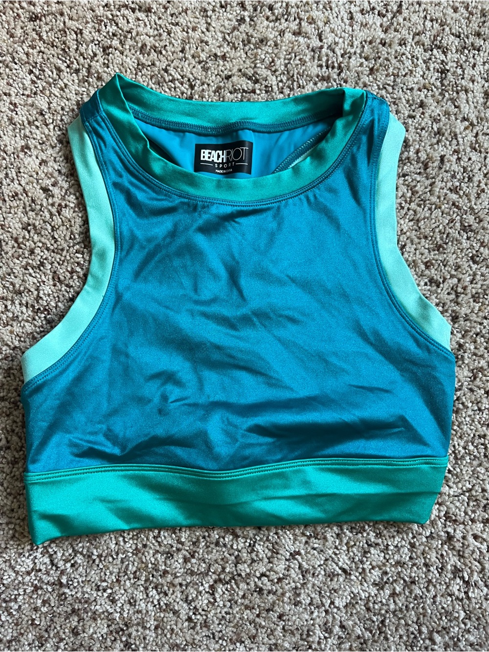 NWOT Beach Riot Sport Teal Crop Metallic Blue Sports Bra Athletic Tank Top